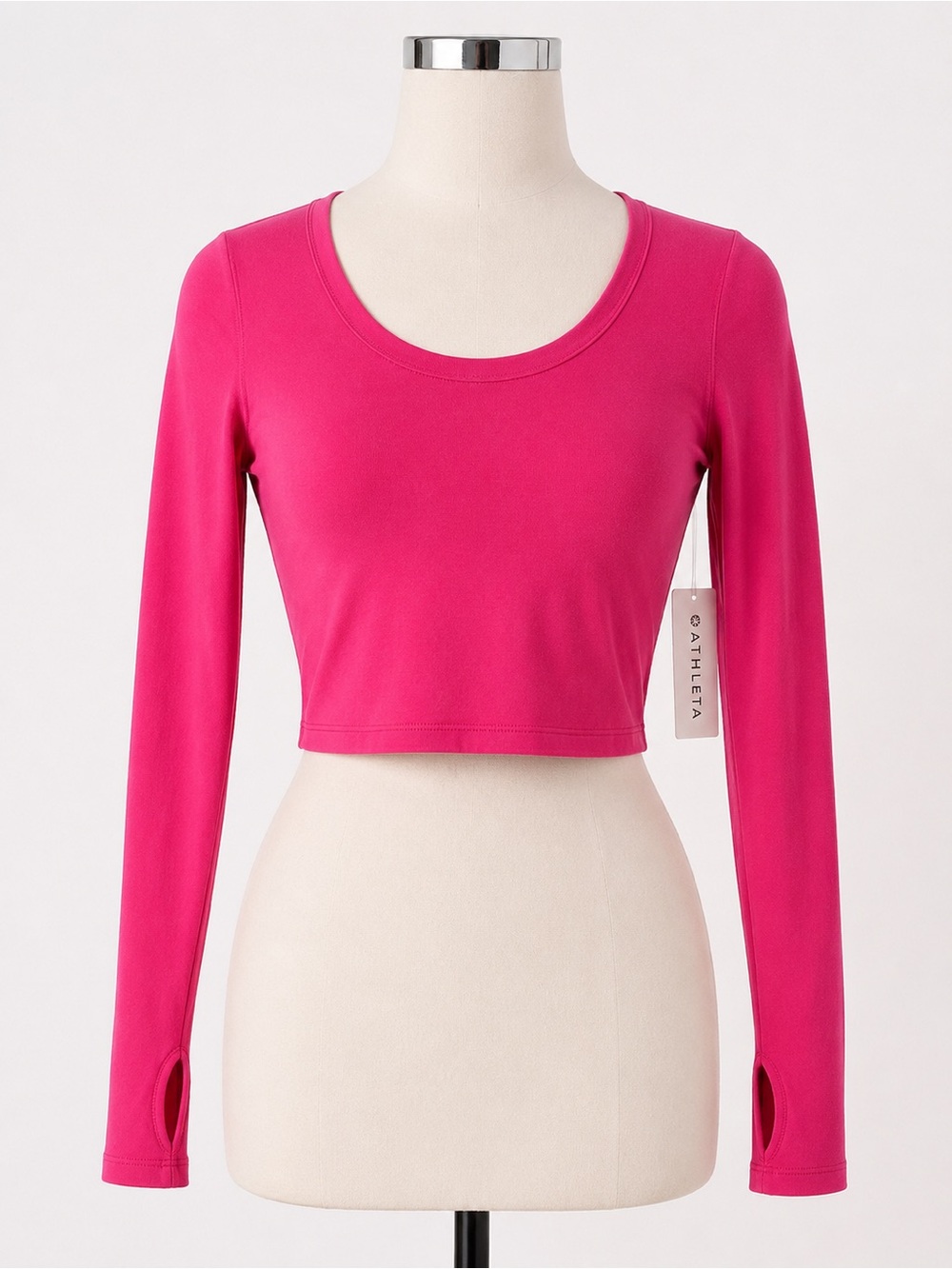 Athleta Pink PowerVita Cropped Long Sleeve Workout Top Medium NWT